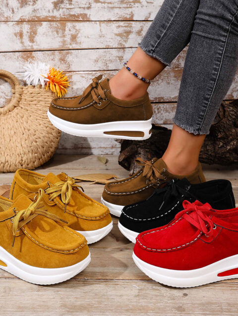 Thick-soled Loafers With Front Laces And Wedge Single-layer Shoes
