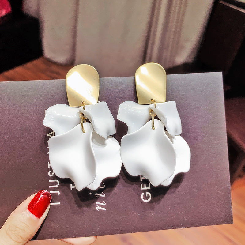 Silver Needle Red Petal Leaves Earrings
