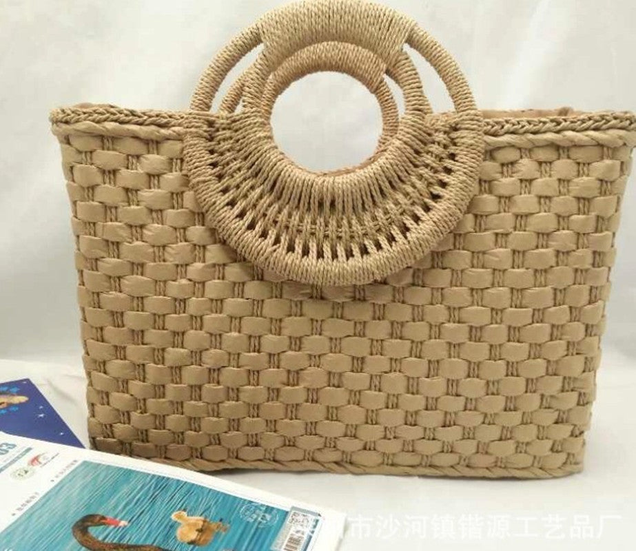Wooden handle beach handbag - Image 6