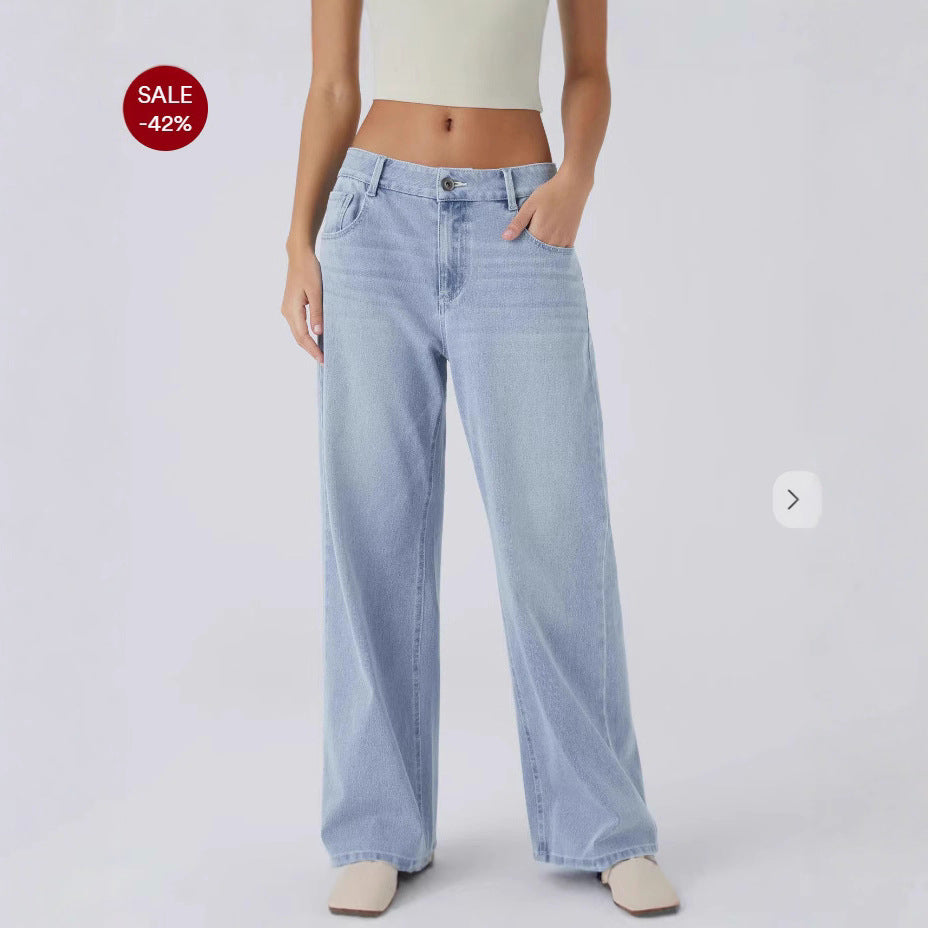 Retro Washed Denim Wide-Leg Jeans - Image 4
