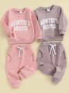 Simple Letter Print Sweatshirt Suit