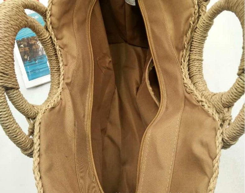 Wooden handle beach handbag - Image 7