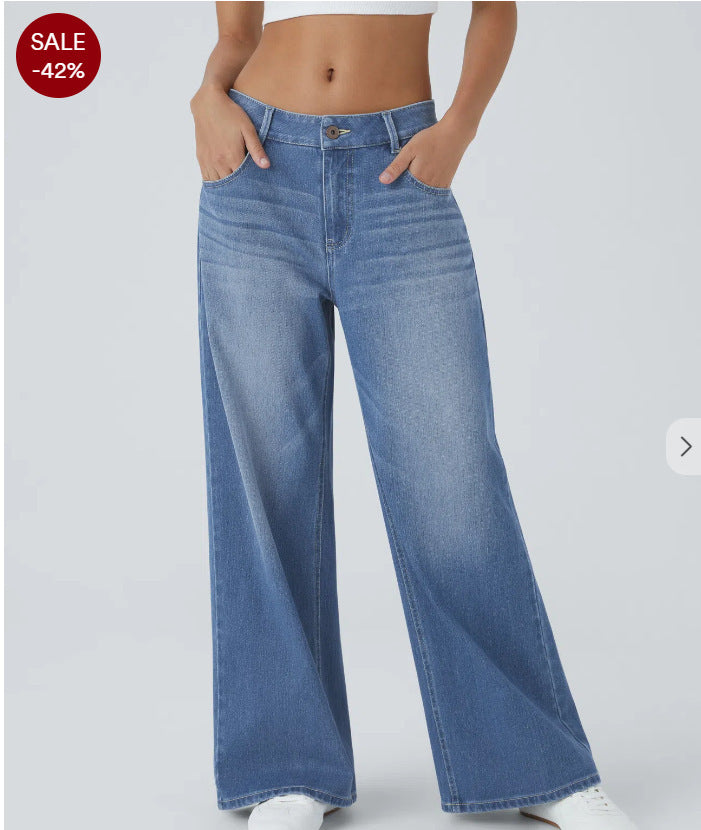 Retro Washed Denim Wide-Leg Jeans - Image 9