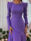 Round Neck Long Sleeve Bevel Folding Dress