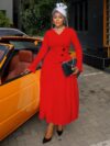 V-neck Waist-cinching Pleated Maxi Dress