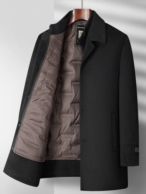 Mid-Long Wool Double-Faced Overcoat With Detachable Down Inner Lining Windbreaker