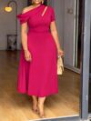 Solid-color Slash-neck Slim-fit Maxi Dress