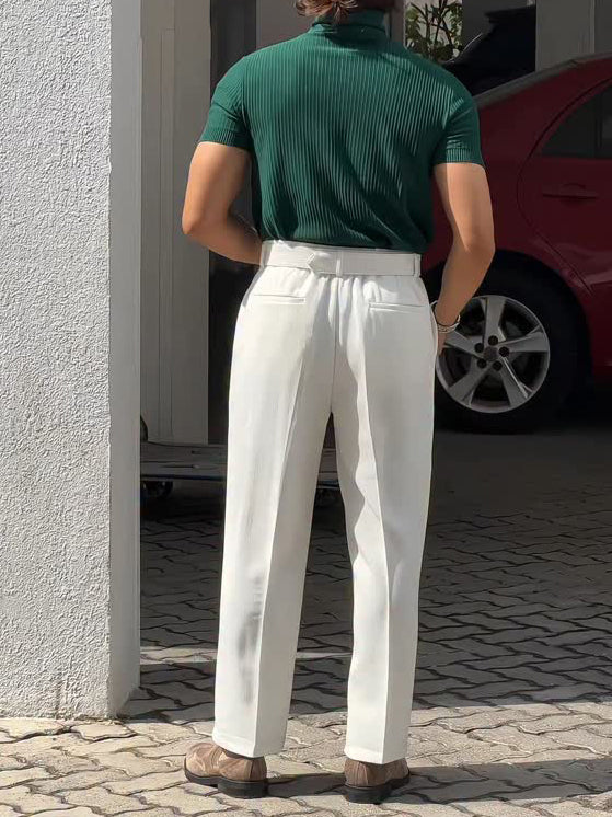White High-waisted Pleated Pants - Image 2