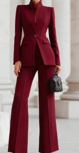 Long Sleeve Pocket One Button Small Suit Two-piece Pants - Image 13