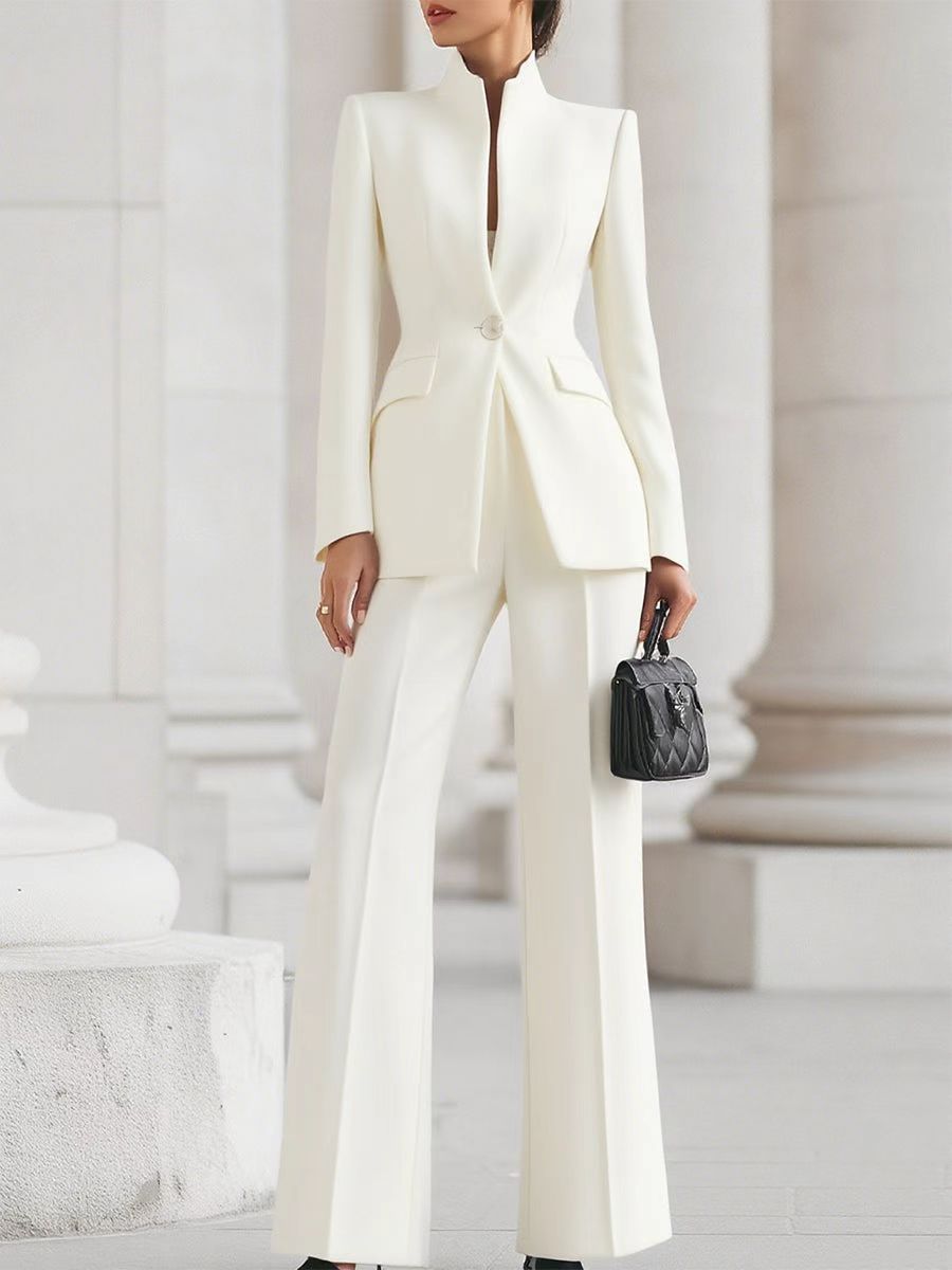 Long Sleeve Pocket One Button Small Suit Two-piece Pants - Image 14
