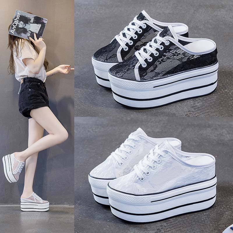 Breathable Lace Mesh Slippers With Thick Bottom
