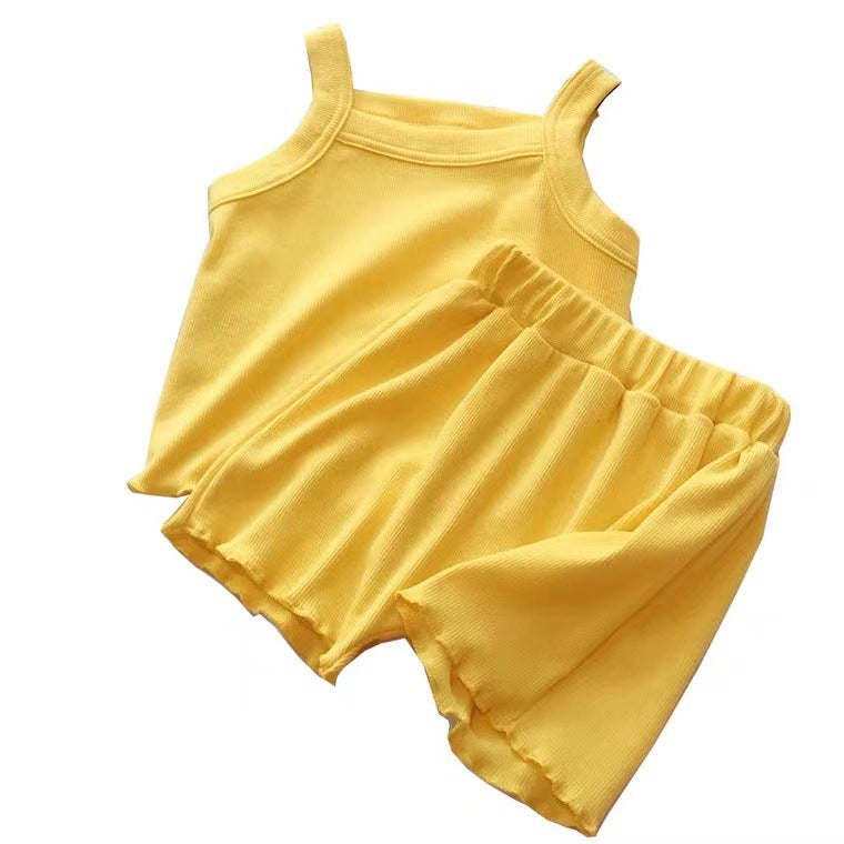 Pure Color Soft Comfortable Vest Shorts Set - Image 4