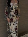 Mesh Floral Embroidered Long-sleeved Dress