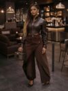 Retro High-waisted Cross-over Metal Buckle Irregular Wide-leg Pants
