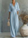 Waist-cinched V-neck Jumpsuit