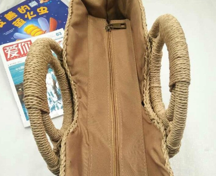 Wooden handle beach handbag - Image 9