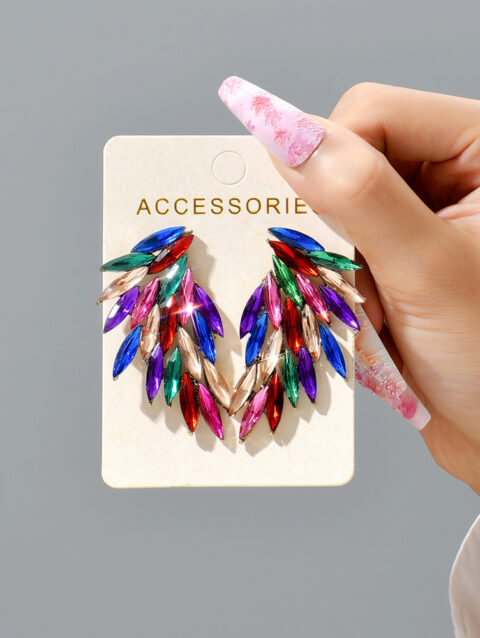 Multicolor Paved Rhinestone Angel Wing Stud Earrings