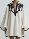 Loose-fitting Color-block V-neck  Dress With Lace Trim