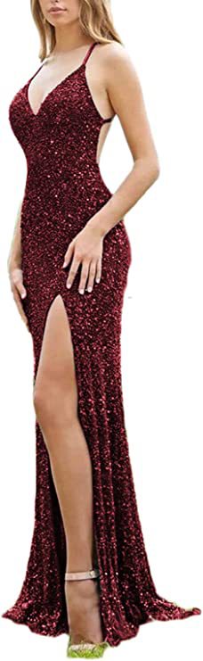 Sequined Lace Back Hollow Out See-through V-neck Dress - Image 14