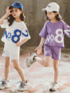 Loose Girl Short-sleeved Big Kids Sports Two-piece Suit