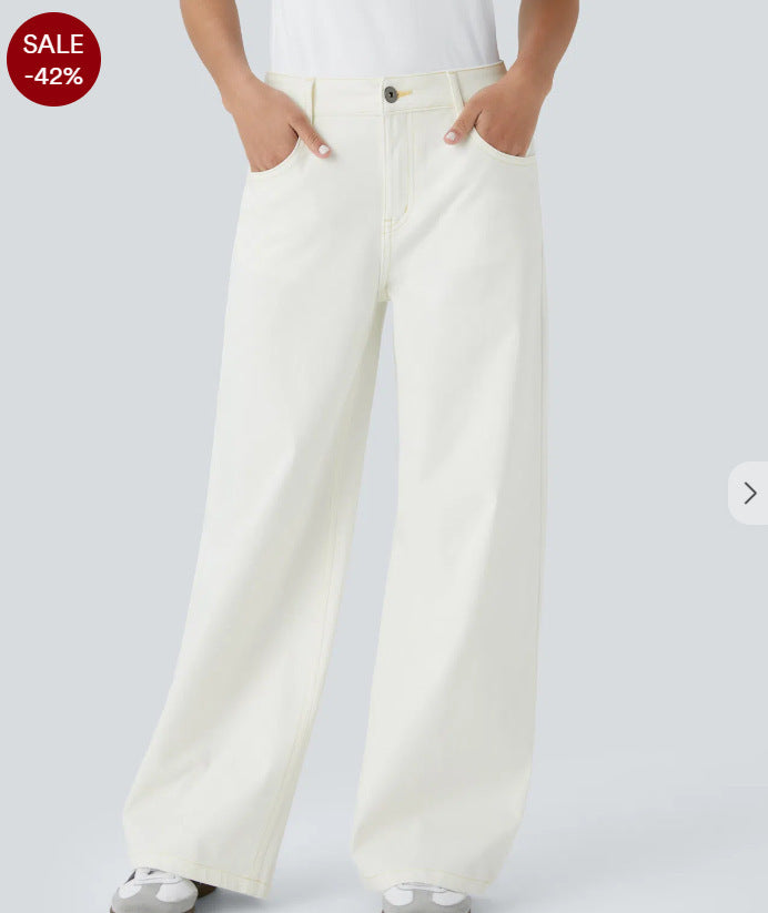 Retro Washed Denim Wide-Leg Jeans - Image 7