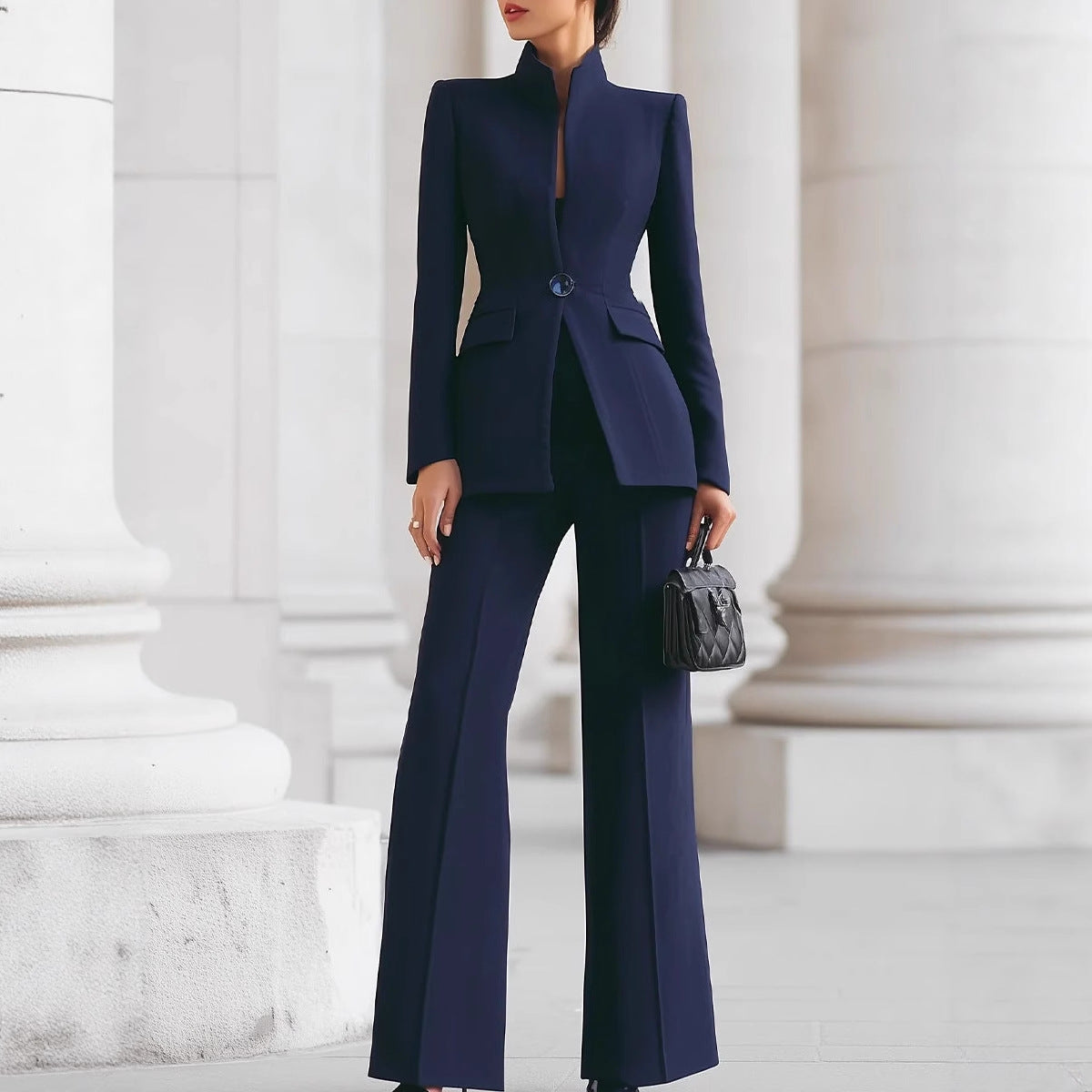 Long Sleeve Pocket One Button Small Suit Two-piece Pants