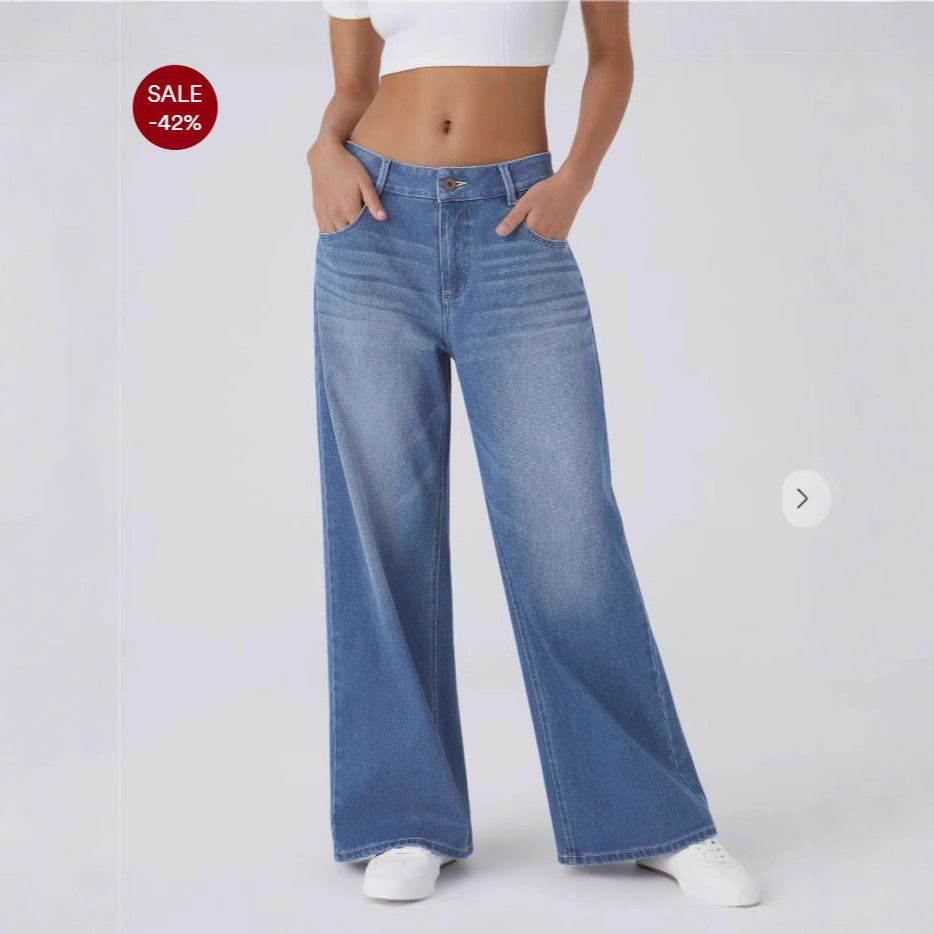 Retro Washed Denim Wide-Leg Jeans
