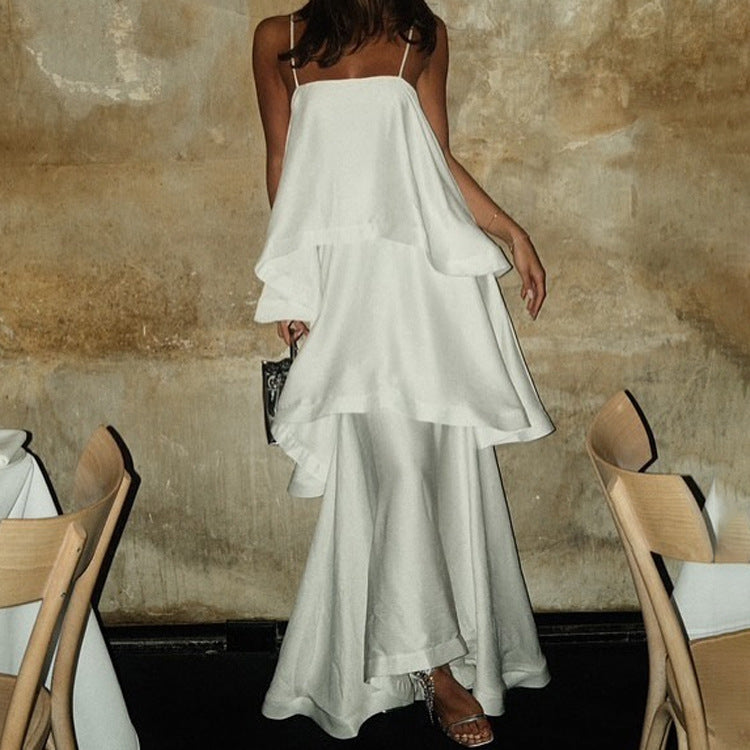 Sleeveless White Satin Drape Dress - Image 4