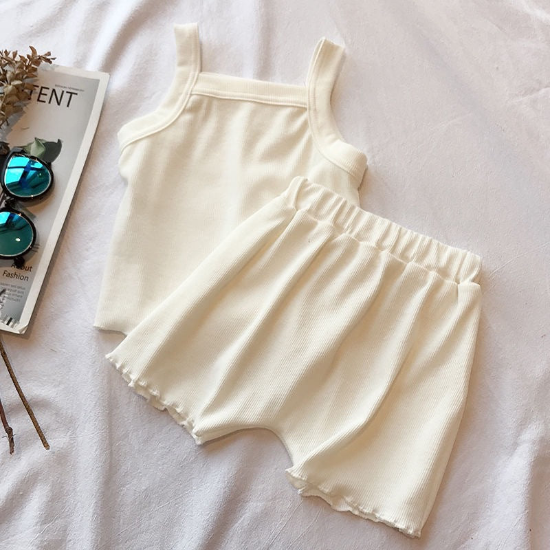 Pure Color Soft Comfortable Vest Shorts Set - Image 10