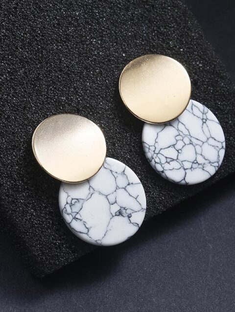 Simple Cold Wind Earrings Black And White Retro Marble