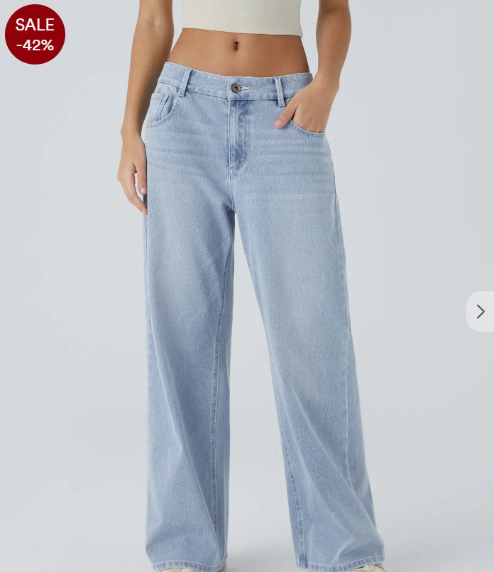 Retro Washed Denim Wide-Leg Jeans - Image 6