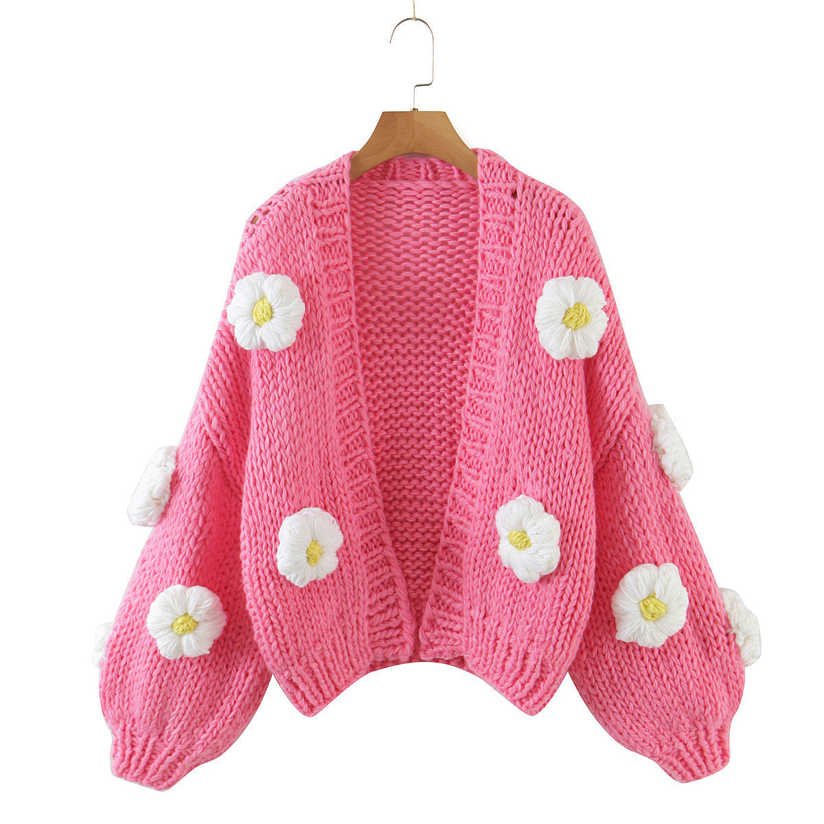 cashmere Flower Lantern Sleeve Knitted Cardigan Thickened Sweater - Image 2