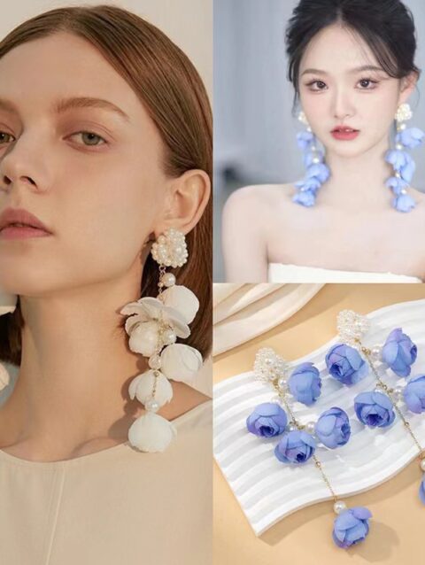 Simulated Flower Long Tassel Earrings