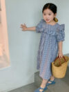 Pastoral Literary Plaid Summer Girls Loose Dress