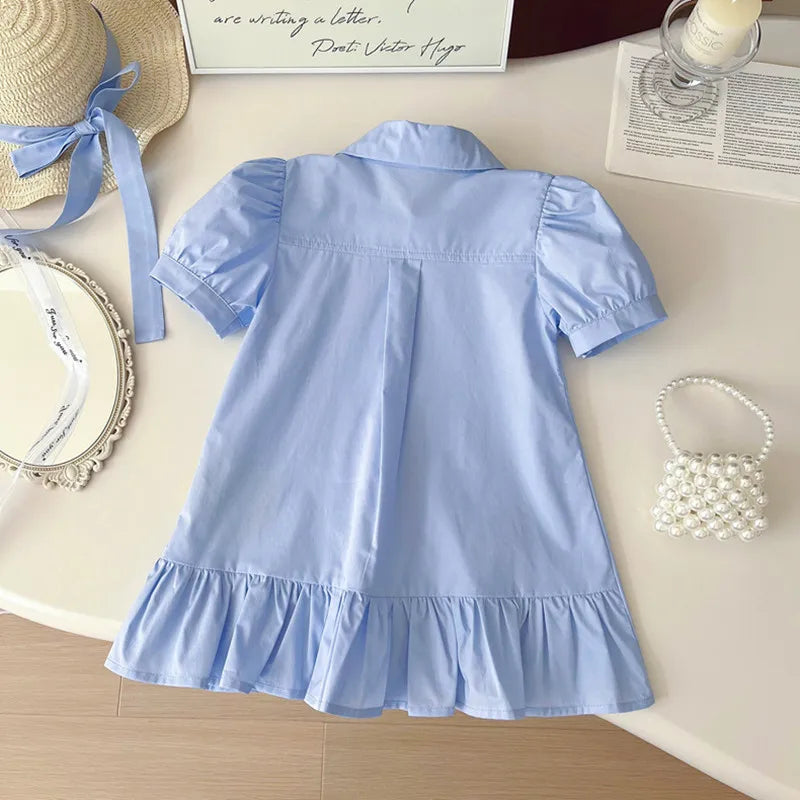 Turn-down Collar Puff Sleeve Rabbit Dress - Image 2