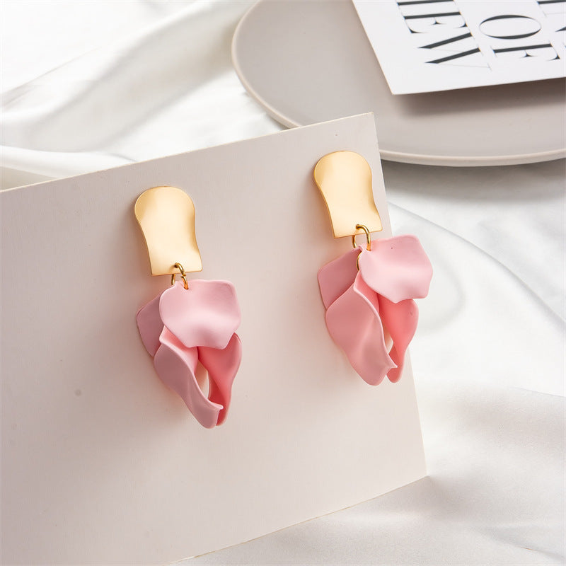 Silver Needle Red Petal Leaves Earrings - Image 7