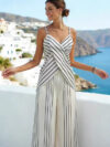 Striped Casual V-Neck Sleeveless Set