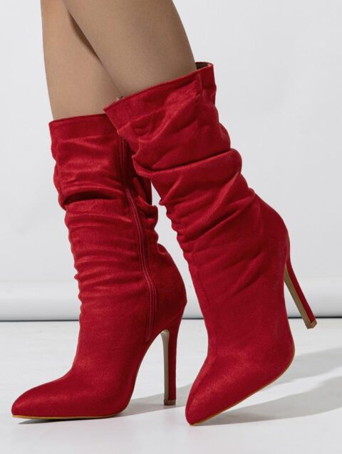 Natural Wrinkle Stiletto Pointed Toe Street Middle Boots