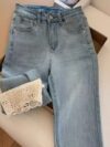 Retro Lace Straight-Leg Denim Jeans