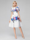 Rhinestone Sequin Floral Print White Dress