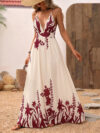 Retro Resort-Style Floral Print Strap Backless Maxi Dress