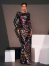 Long Sleeve Temperament Crew Neck Long Sequined Banquet Bridesmaid Dress
