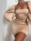 Square Collar Long Sleeve Dress