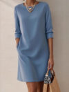Crew-Neck Long-Sleeve Loose Casual Pocket Dress
