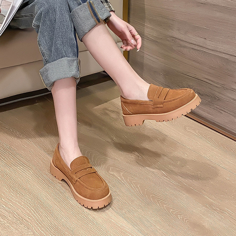 Loafers Comfort And Casual Matte Cowhide British Style Shoes - Image 4