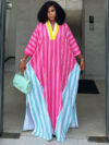 Western-style V-neck Striped Loose-fitting Maxi Dress