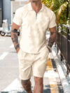 Zipper Polo Short Sleeve Shorts Set