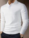 Solid Color Lapel Long Sleeve Polo Shirt