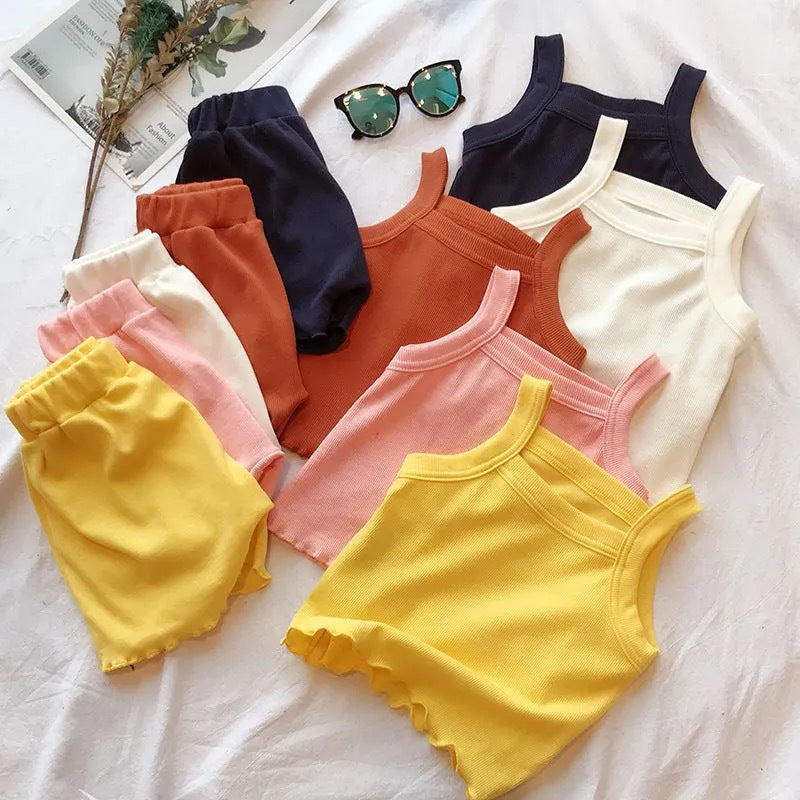 Pure Color Soft Comfortable Vest Shorts Set - Image 5