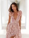 Slim Deep V Ruffles Dress